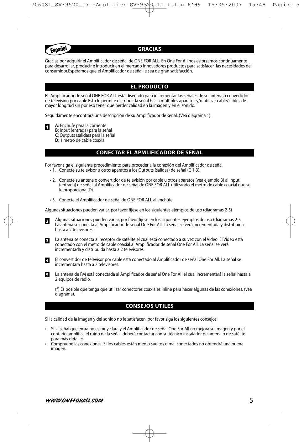 Español | One for All SV-9520 User Manual | Page 7 / 26