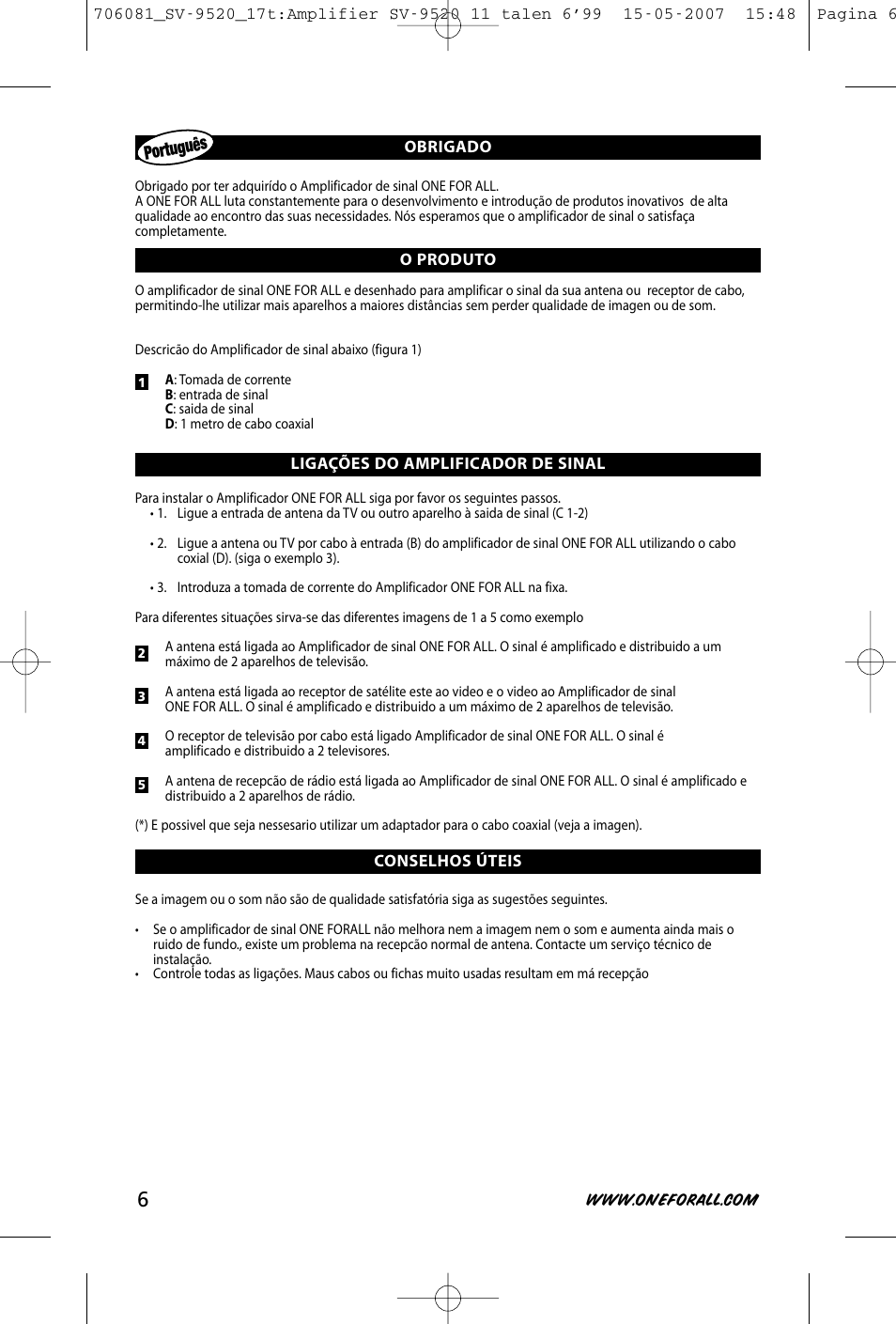 Portugu ês | One for All SV-9520 User Manual | Page 8 / 26