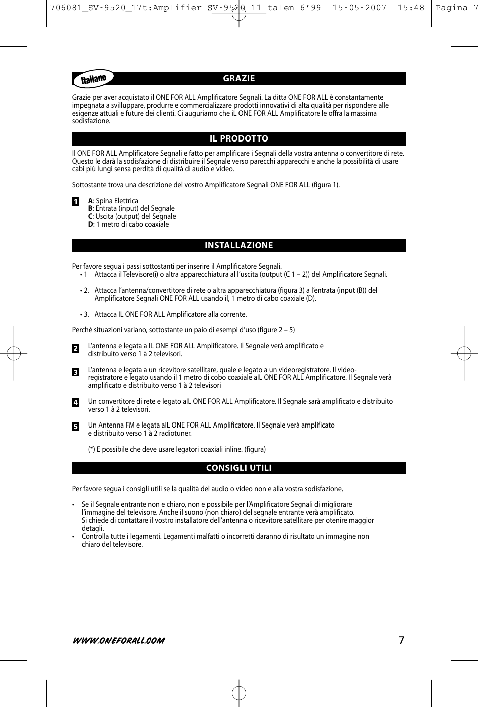 Italiano | One for All SV-9520 User Manual | Page 9 / 26