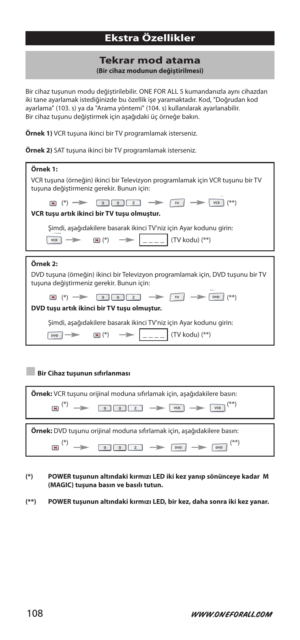 Ekstra özellikler tekrar mod atama | One for All 704918 User Manual | Page 108 / 168