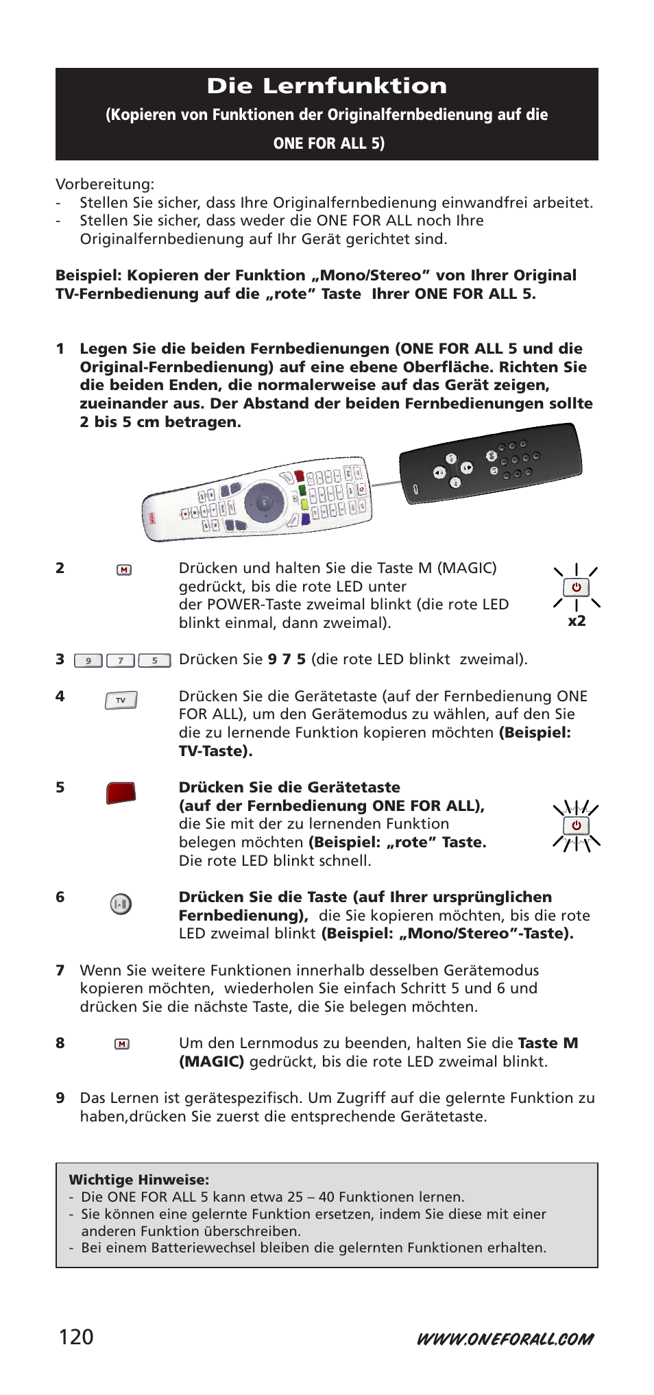 Die lernfunktion | One for All 704918 User Manual | Page 120 / 168