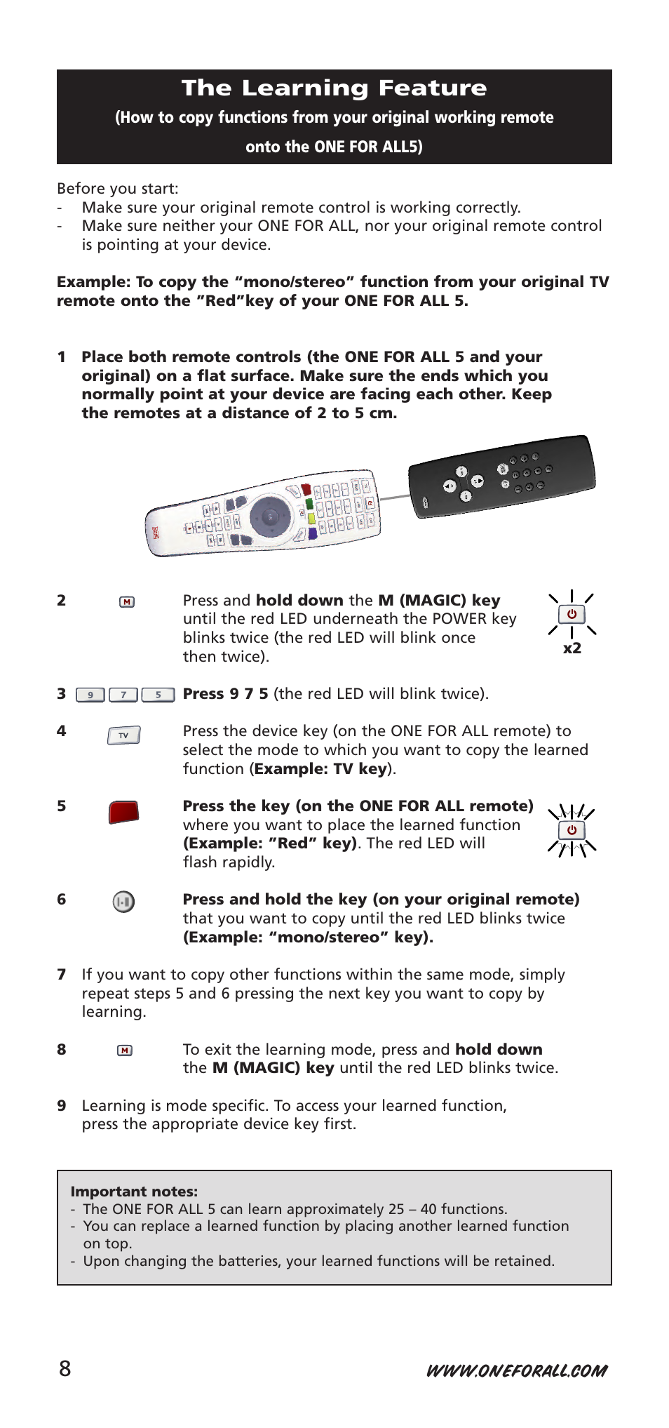 The learning feature | One for All 704918 User Manual | Page 8 / 168