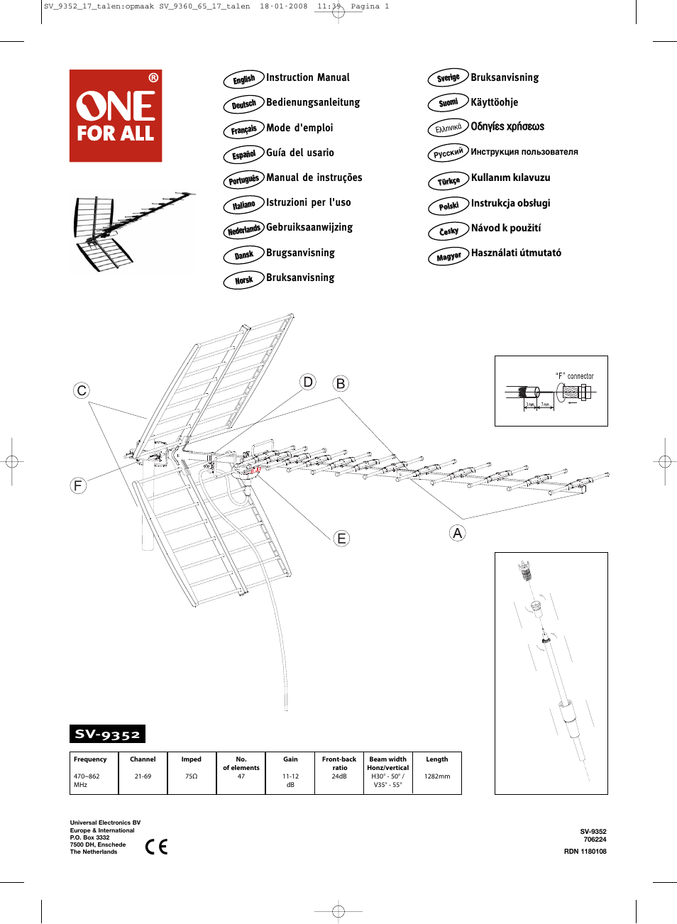 One for All SV-9352 User Manual | 2 pages