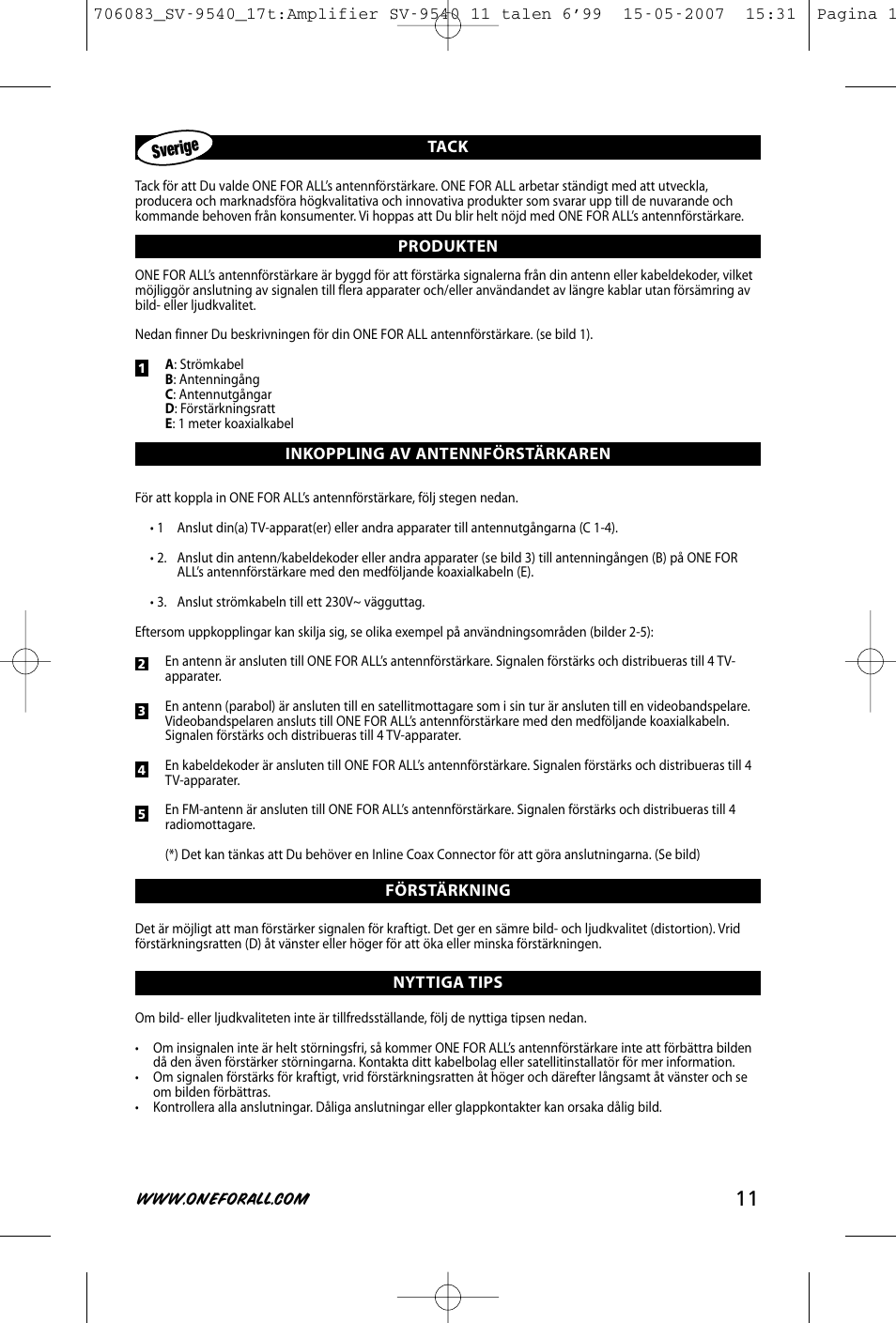 Sverige | One for All SV-9540 User Manual | Page 13 / 26