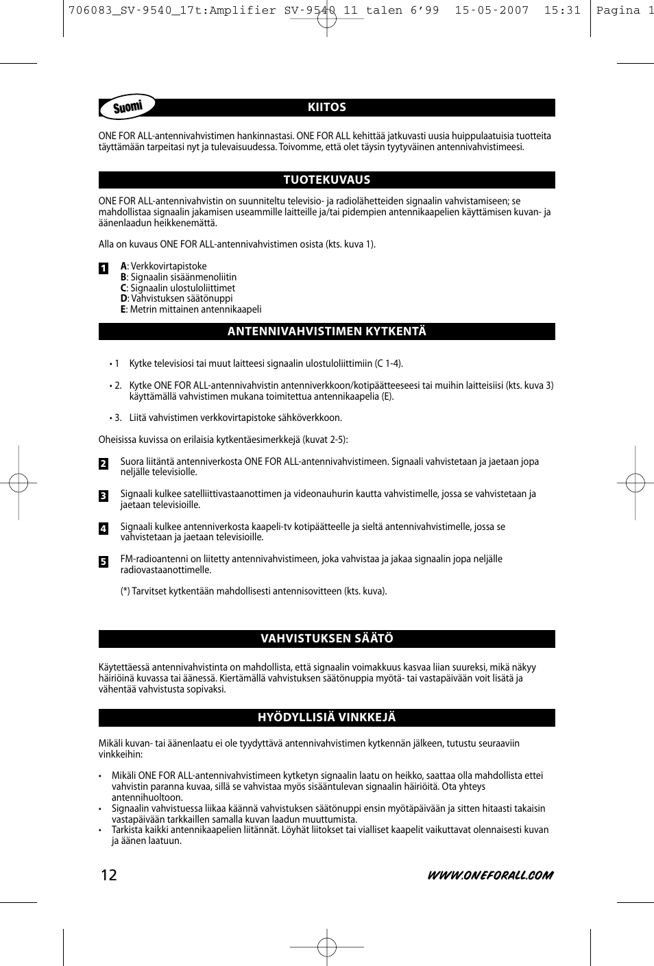 Suomi | One for All SV-9540 User Manual | Page 14 / 26