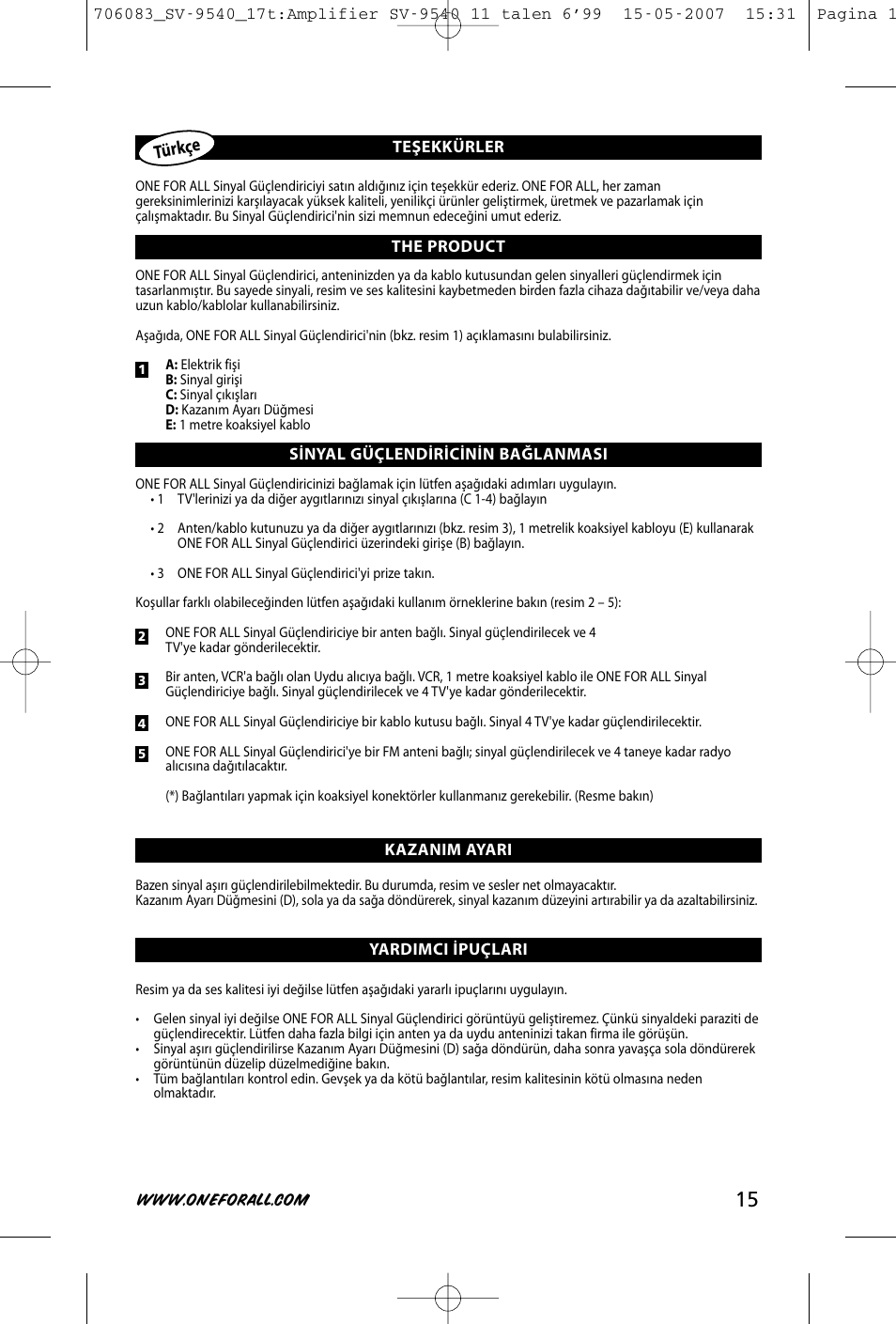 One for All SV-9540 User Manual | Page 17 / 26