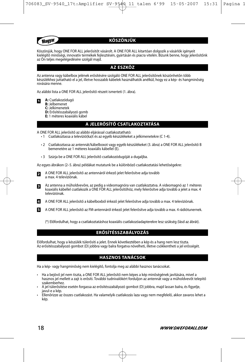 One for All SV-9540 User Manual | Page 20 / 26