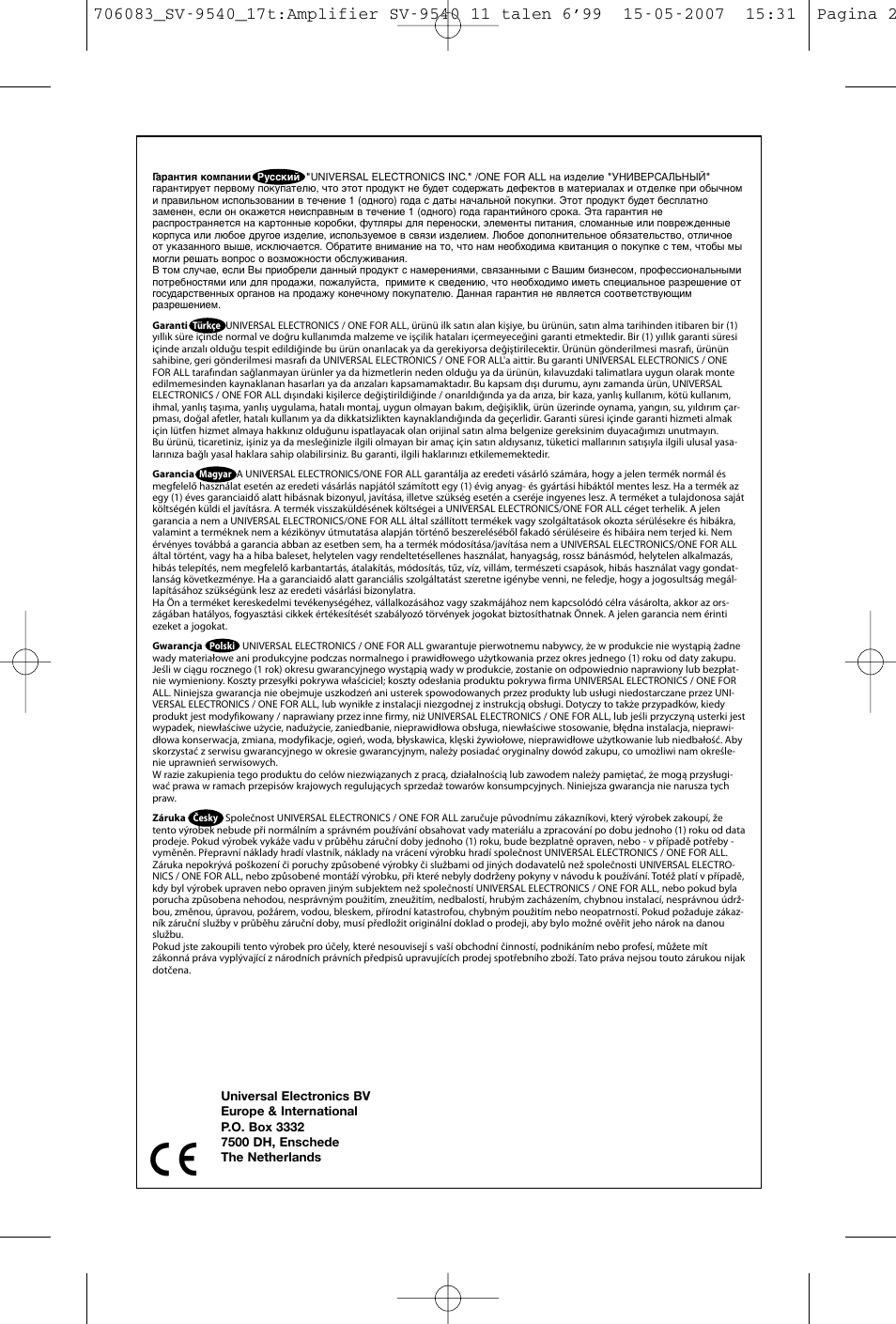 One for All SV-9540 User Manual | Page 24 / 26