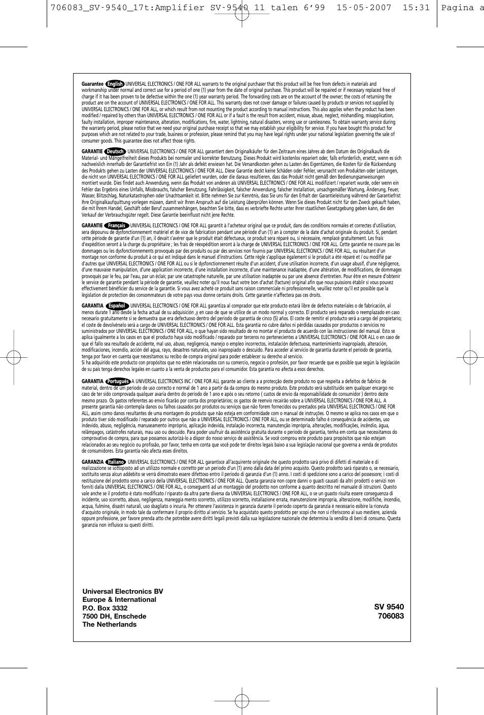 One for All SV-9540 User Manual | Page 26 / 26