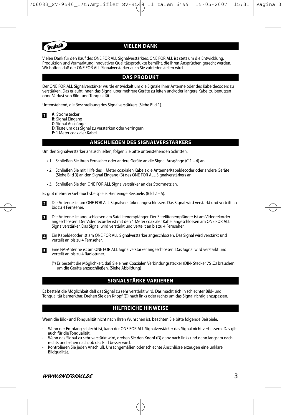 Deutsch | One for All SV-9540 User Manual | Page 5 / 26