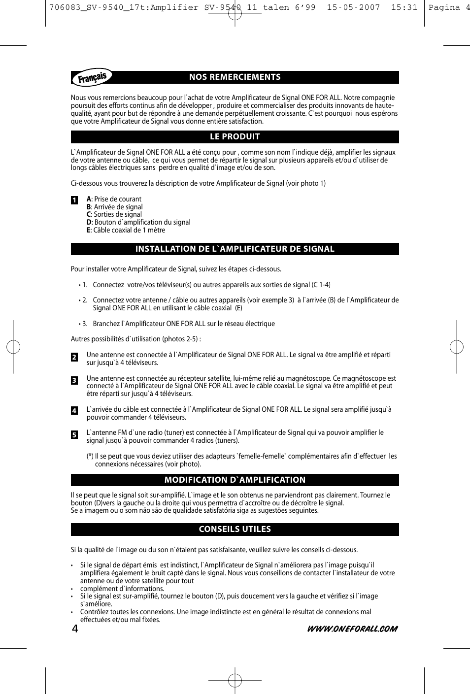Français | One for All SV-9540 User Manual | Page 6 / 26