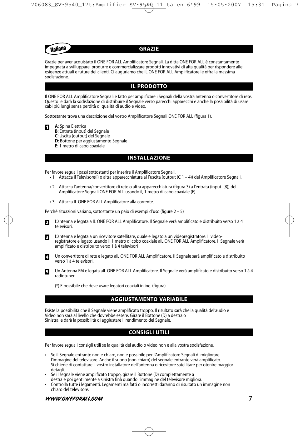 Italiano | One for All SV-9540 User Manual | Page 9 / 26