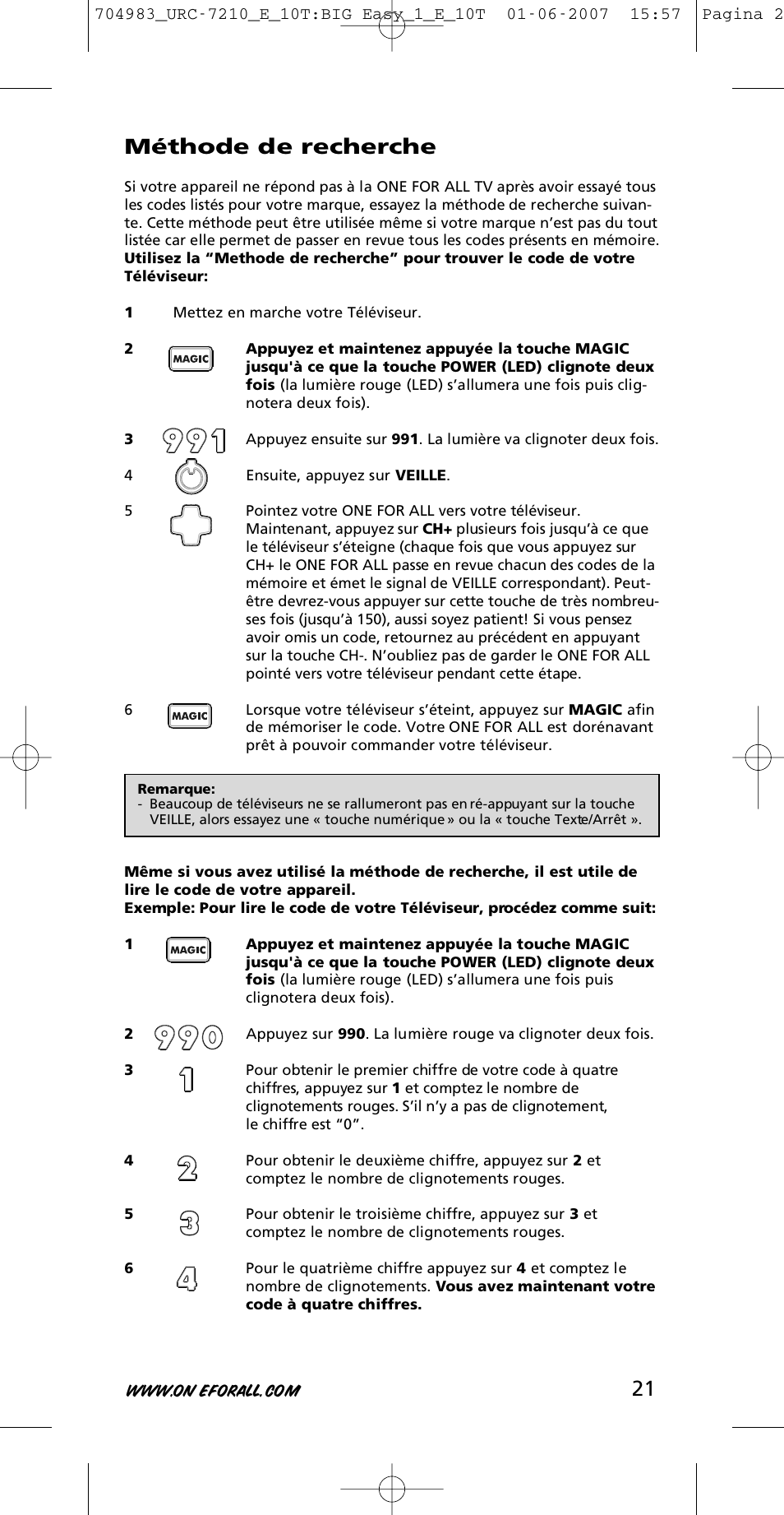 21 méthode de recherche | One for All URC-7210 User Manual | Page 21 / 86