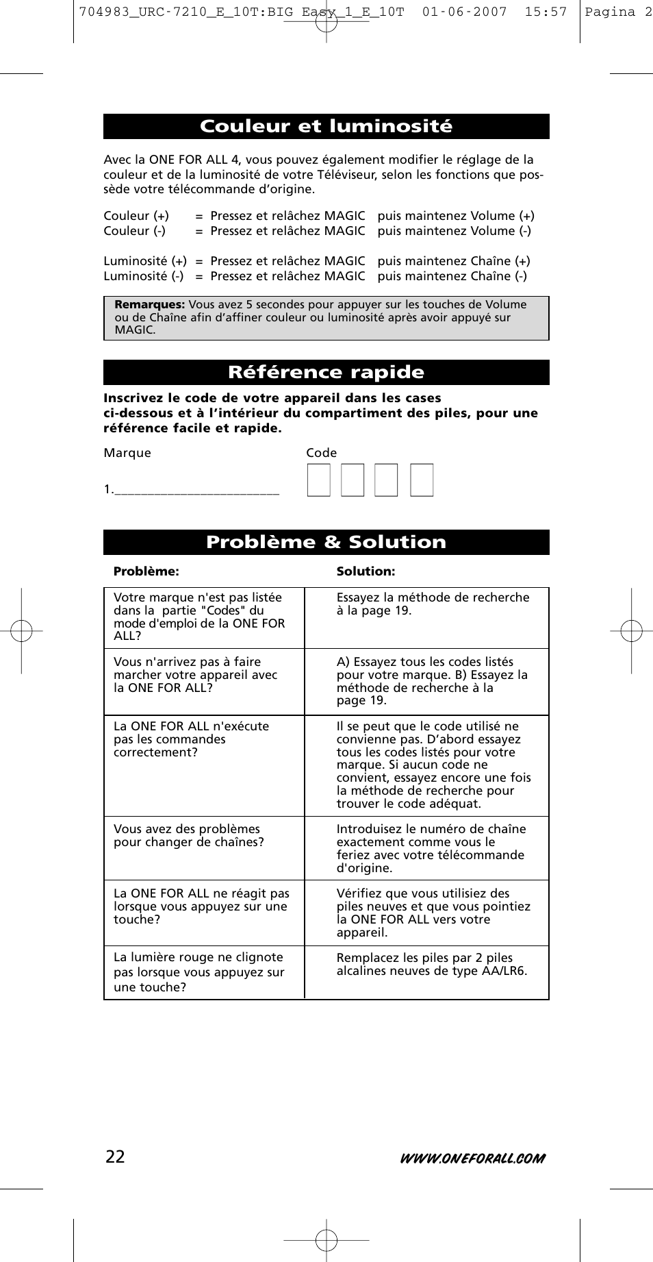 One for All URC-7210 User Manual | Page 22 / 86