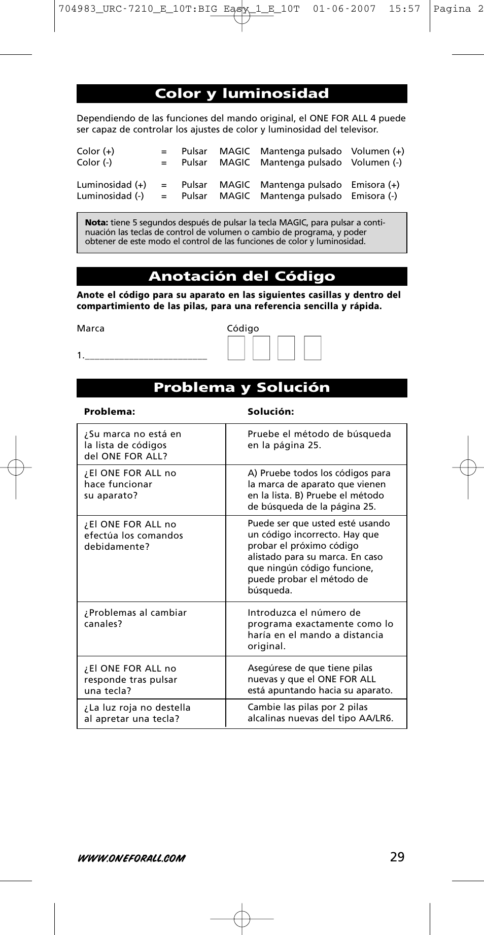 One for All URC-7210 User Manual | Page 29 / 86