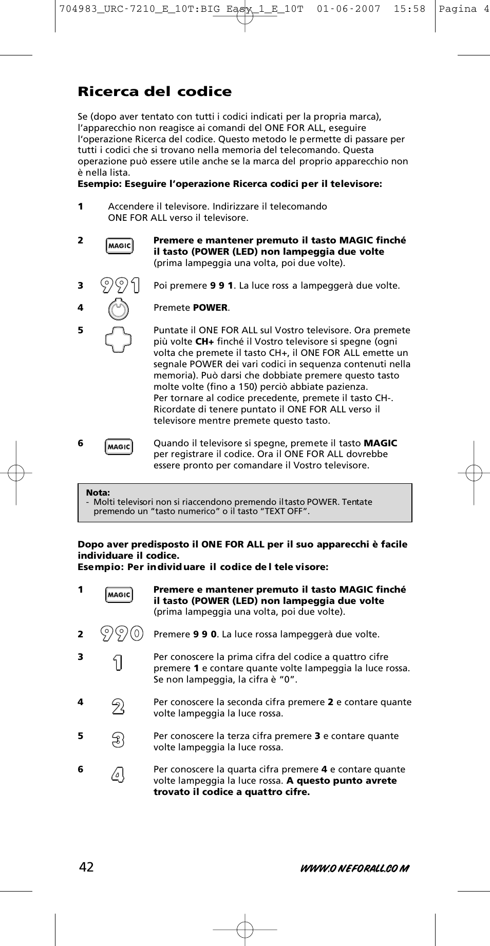 Ricerca del codice | One for All URC-7210 User Manual | Page 42 / 86