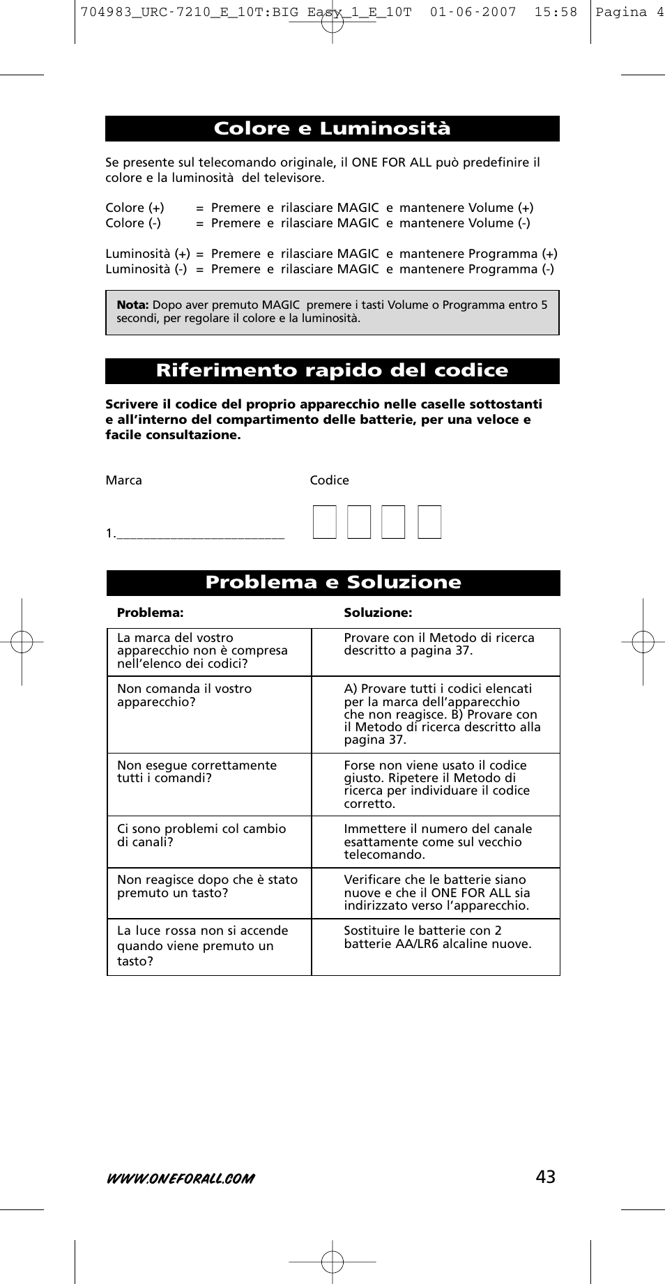 One for All URC-7210 User Manual | Page 43 / 86