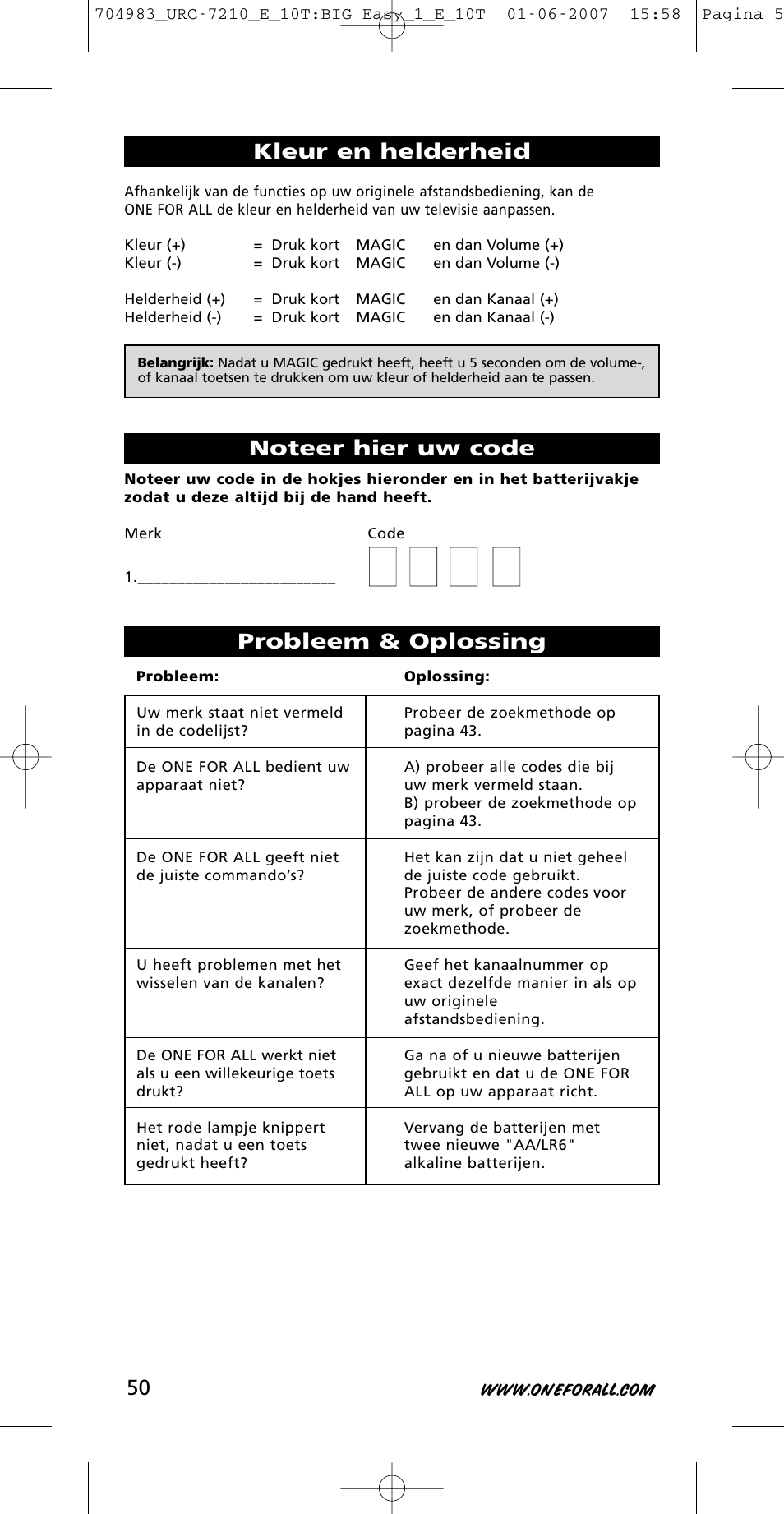 One for All URC-7210 User Manual | Page 50 / 86