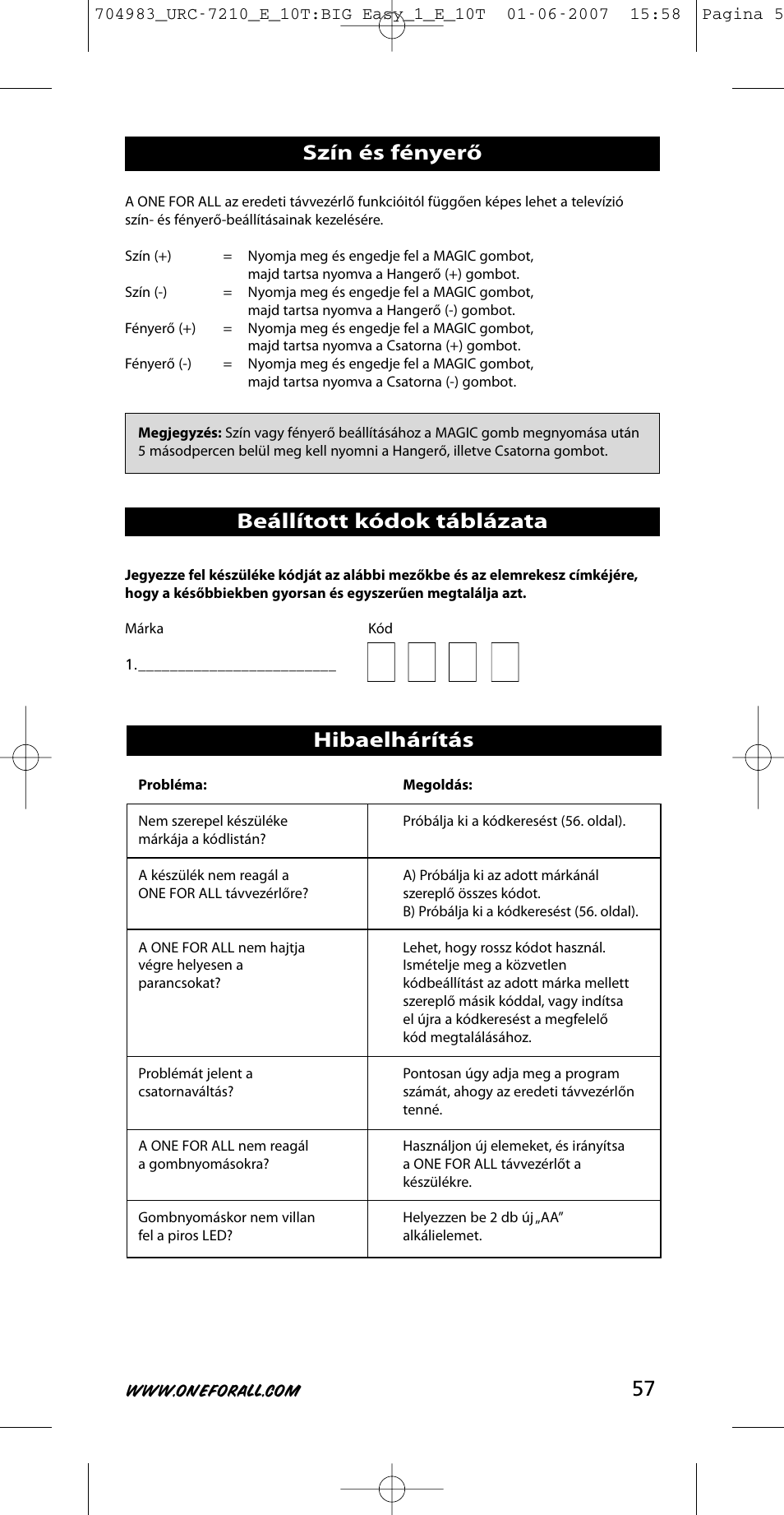 One for All URC-7210 User Manual | Page 57 / 86