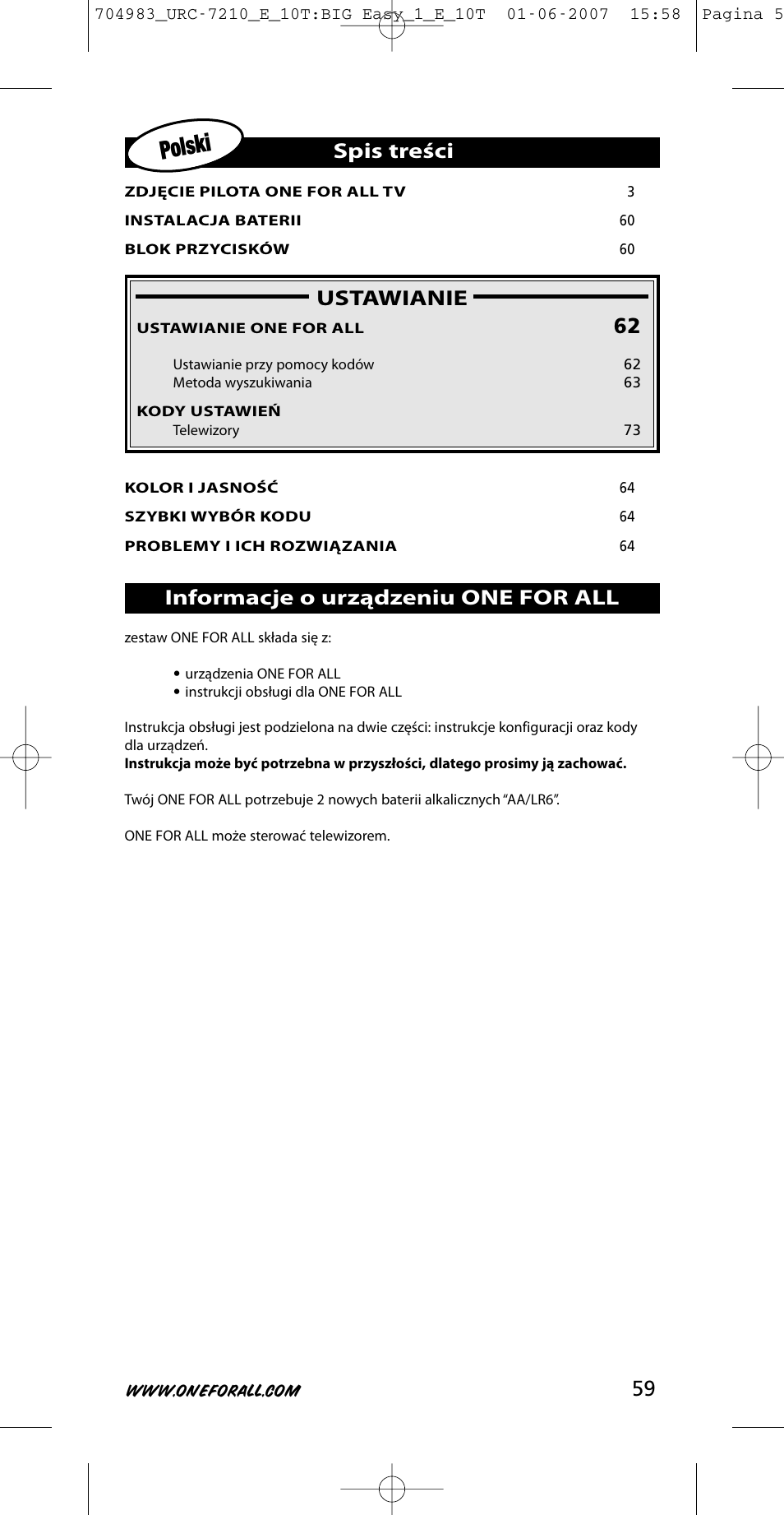 One for All URC-7210 User Manual | Page 59 / 86