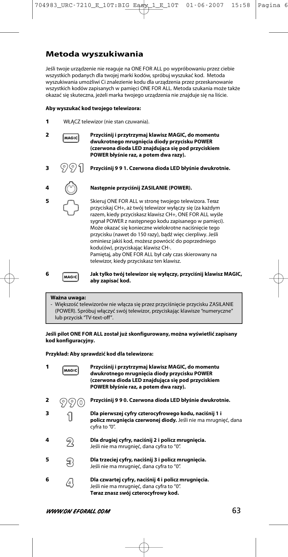 63 metoda wyszukiwania | One for All URC-7210 User Manual | Page 63 / 86