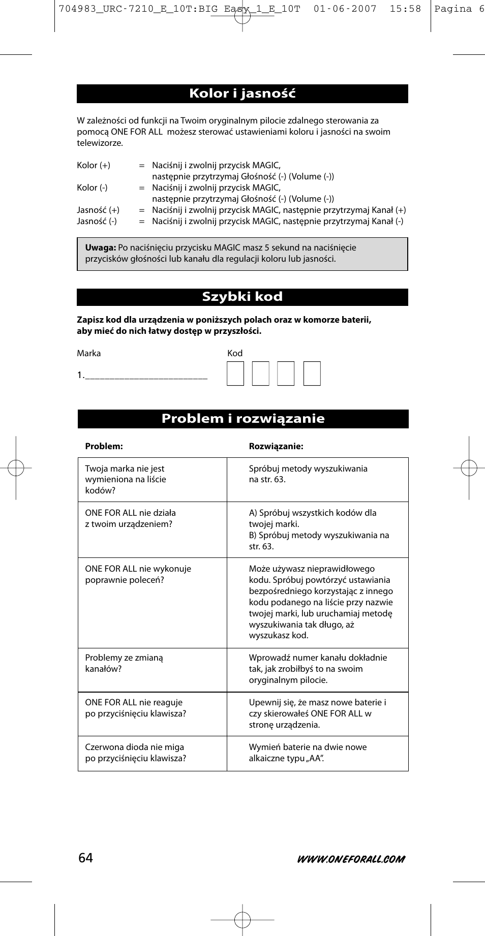 One for All URC-7210 User Manual | Page 64 / 86