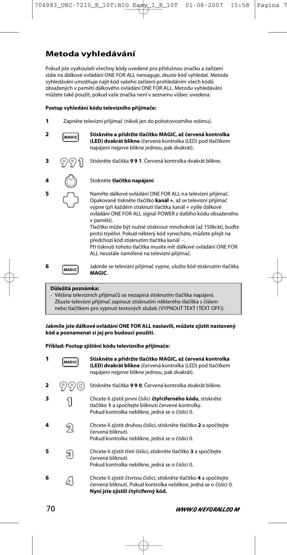 Metoda vyhledávání | One for All URC-7210 User Manual | Page 70 / 86