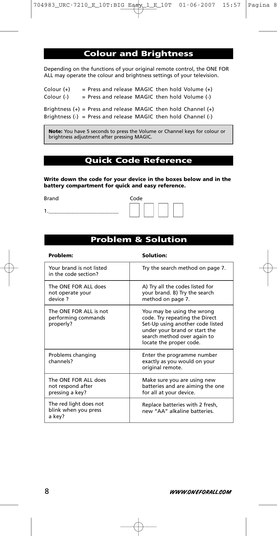 One for All URC-7210 User Manual | Page 8 / 86