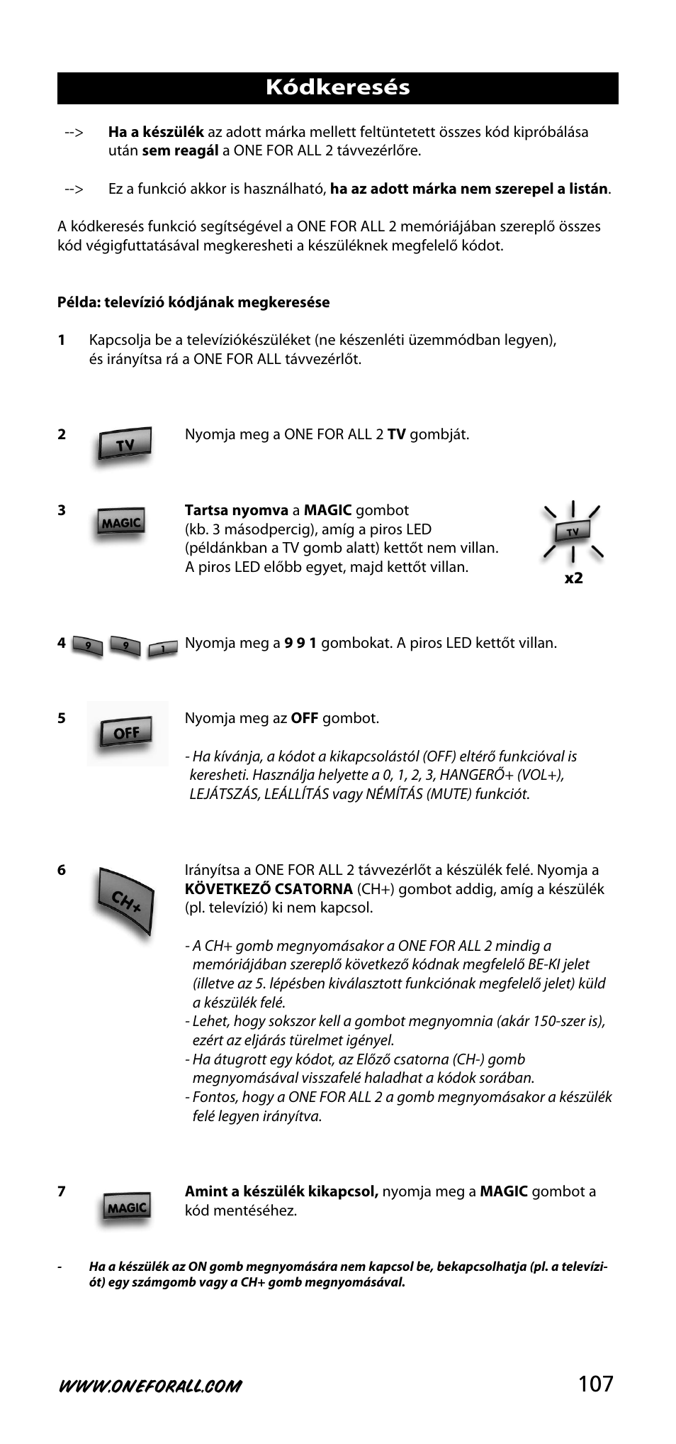 Kódkeresés | One for All URC-3720 User Manual | Page 107 / 166