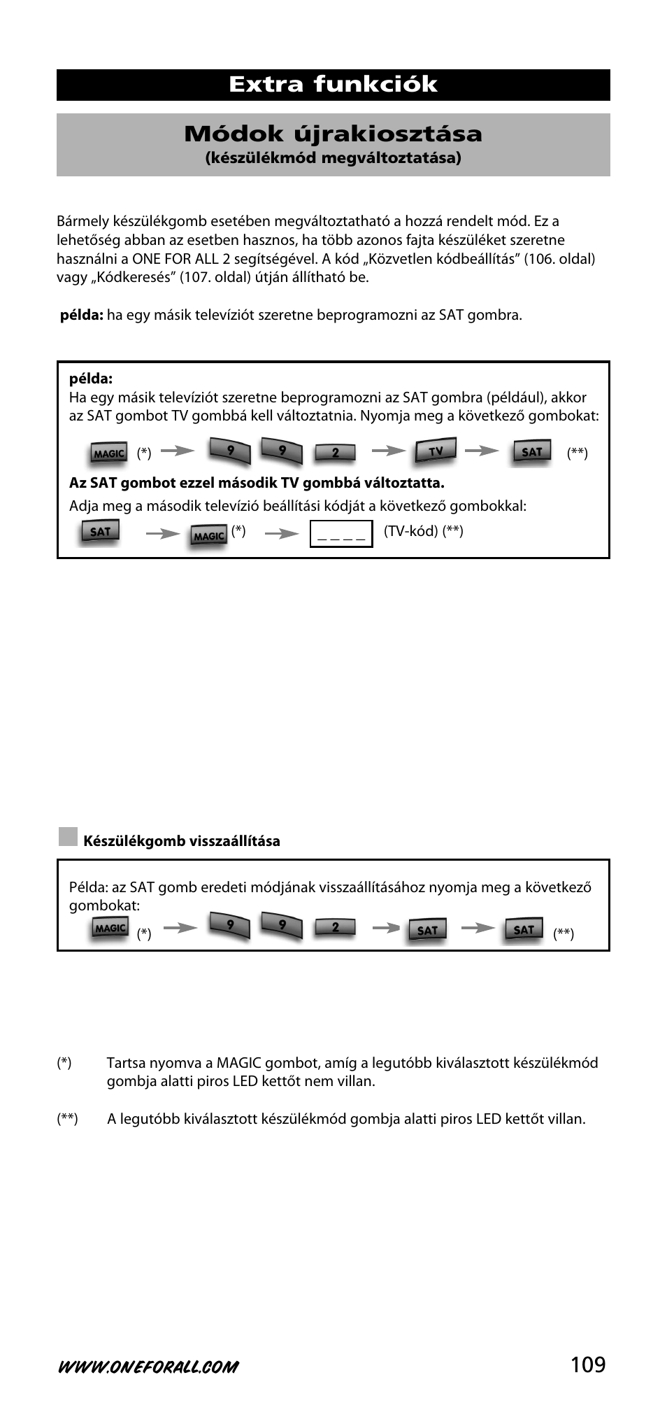 Extra funkciók módok újrakiosztása | One for All URC-3720 User Manual | Page 109 / 166