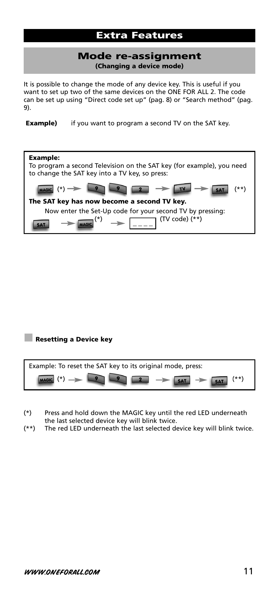 Extra features mode re-assignment | One for All URC-3720 User Manual | Page 11 / 166