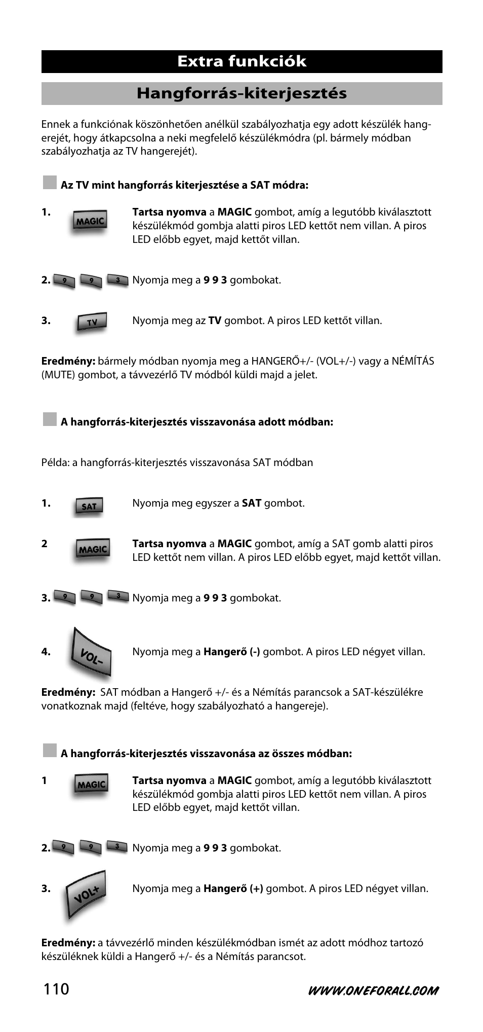 Hangforrás-kiterjesztés, Extra funkciók | One for All URC-3720 User Manual | Page 110 / 166