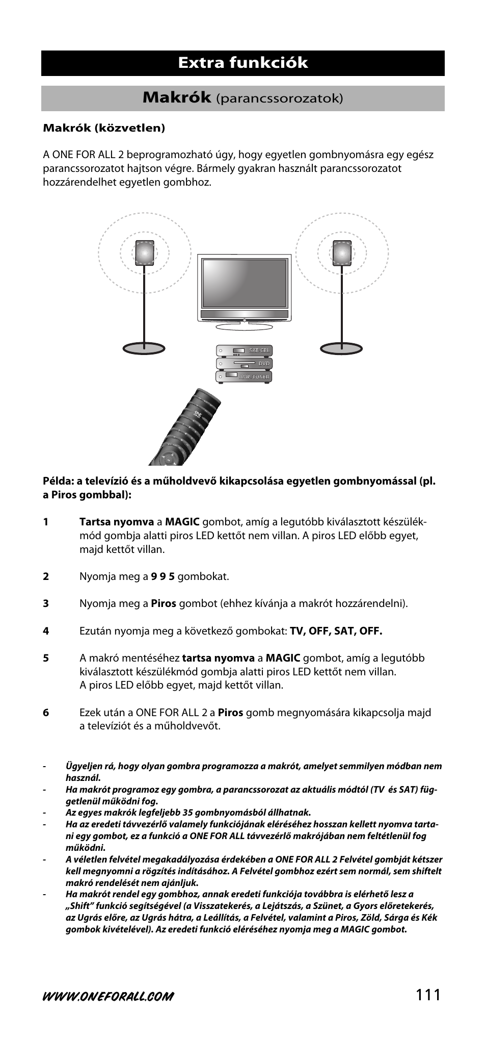 111 makrók, Extra funkciók, Parancssorozatok) | One for All URC-3720 User Manual | Page 111 / 166