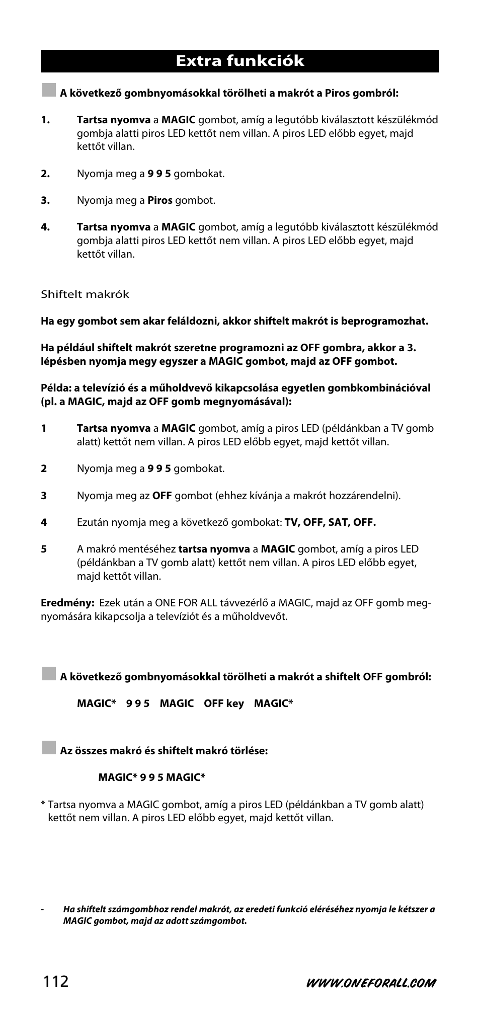 Extra funkciók | One for All URC-3720 User Manual | Page 112 / 166