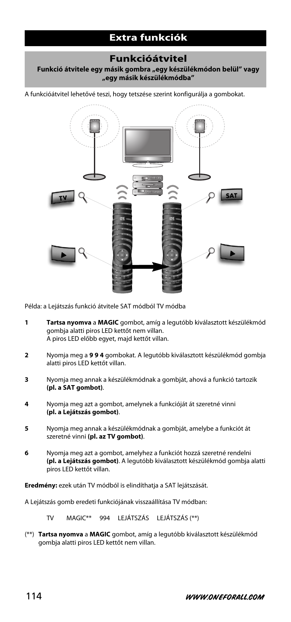 Extra funkciók funkcióátvitel | One for All URC-3720 User Manual | Page 114 / 166