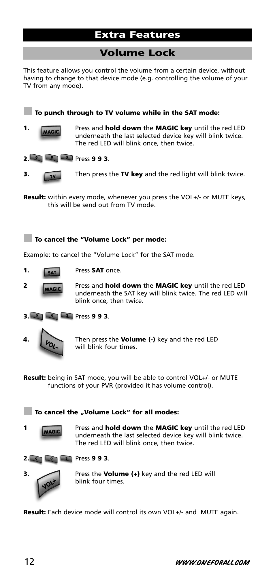 Volume lock, Extra features | One for All URC-3720 User Manual | Page 12 / 166