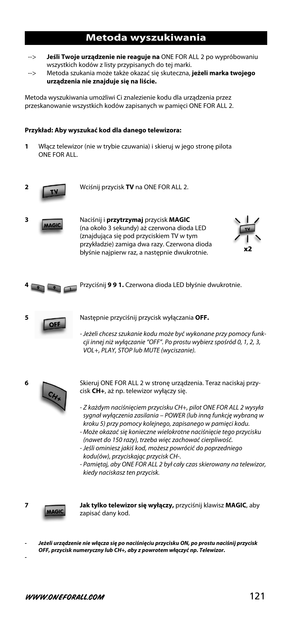 Metoda wyszukiwania | One for All URC-3720 User Manual | Page 121 / 166