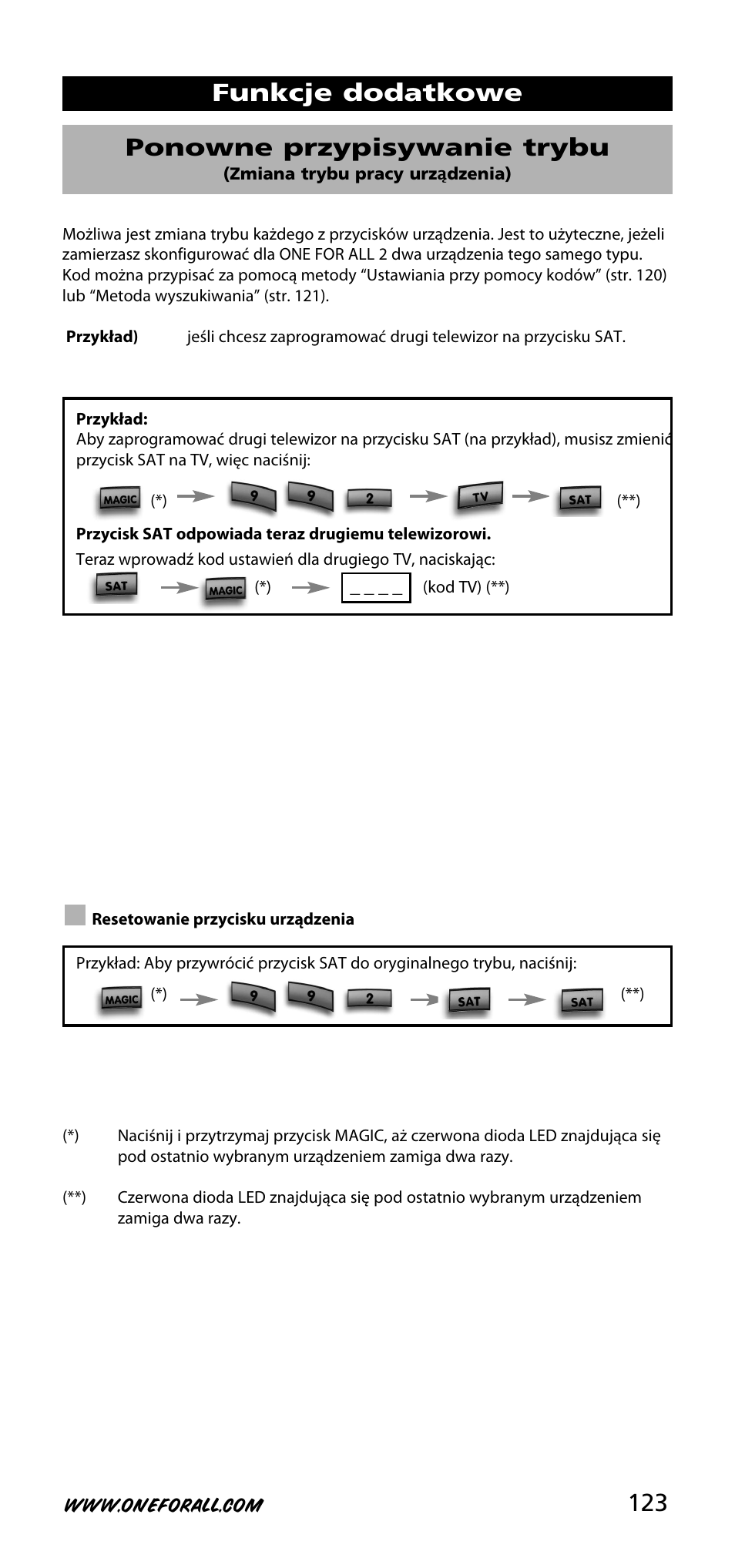 Funkcje dodatkowe ponowne przypisywanie trybu | One for All URC-3720 User Manual | Page 123 / 166