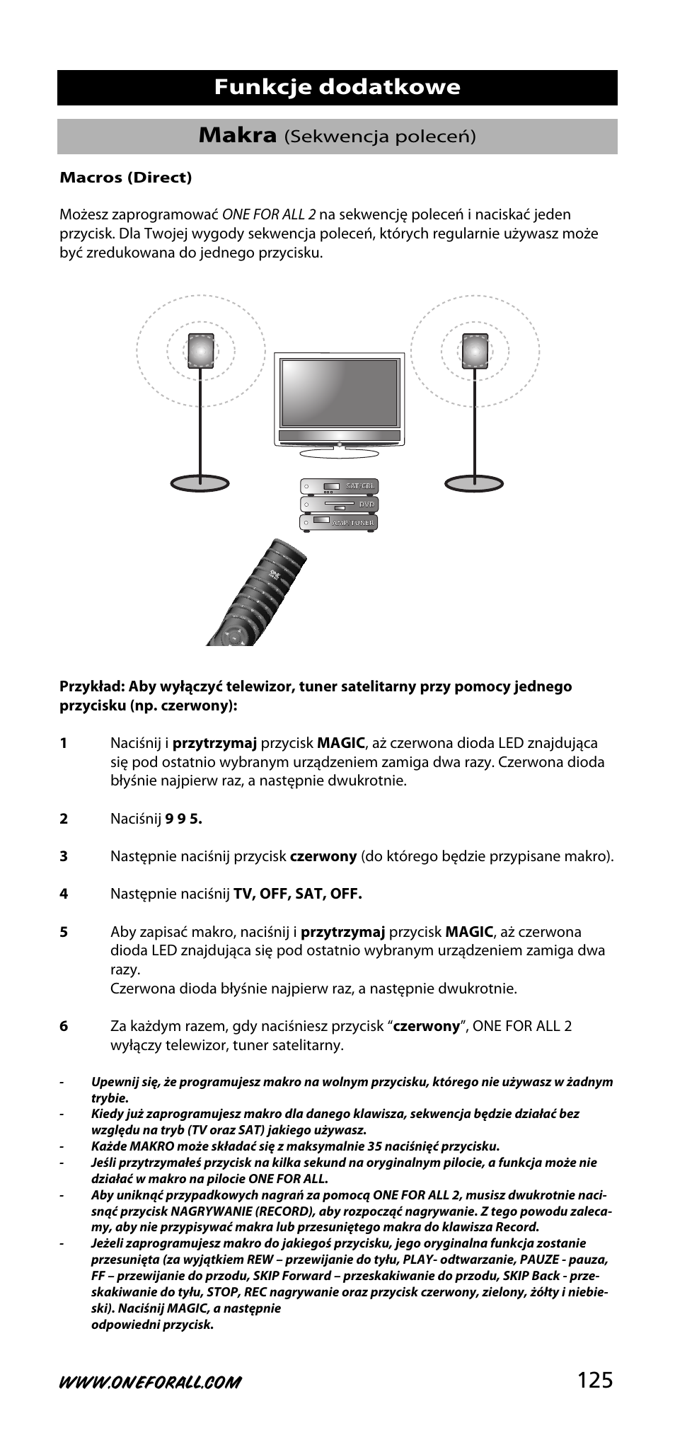 125 makra, Funkcje dodatkowe, Sekwencja poleceń) | One for All URC-3720 User Manual | Page 125 / 166