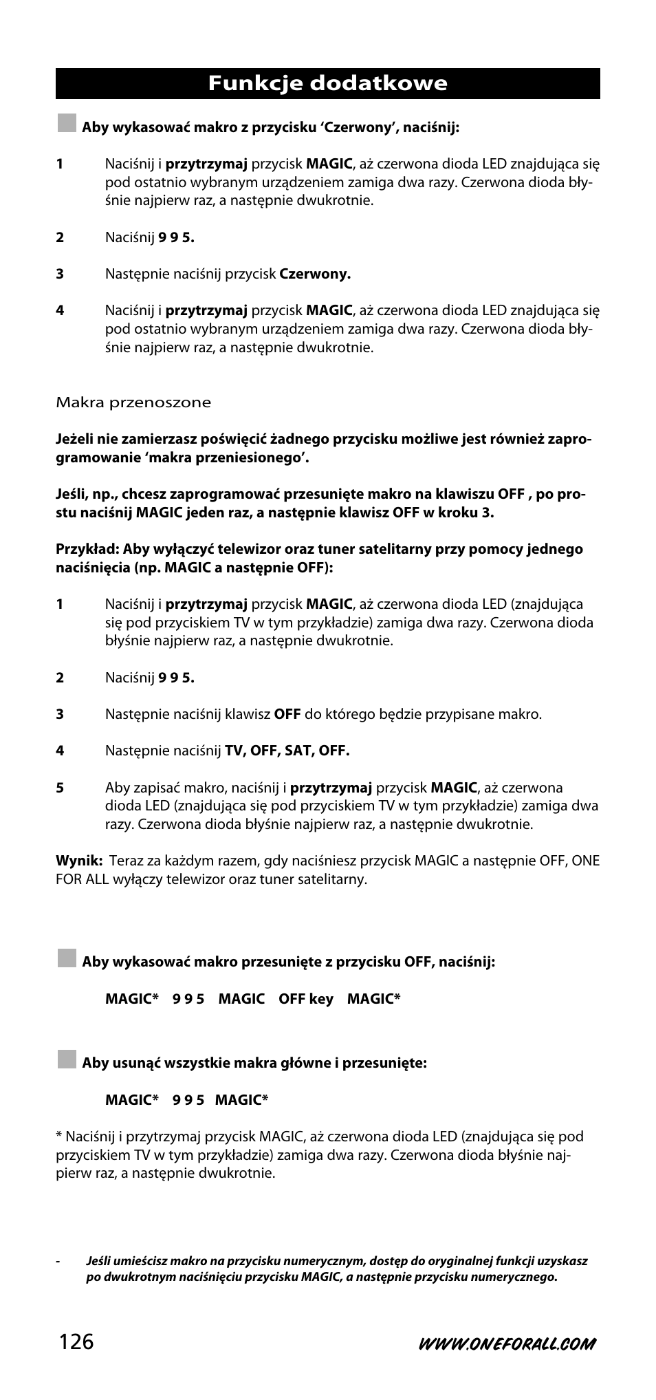 Funkcje dodatkowe | One for All URC-3720 User Manual | Page 126 / 166