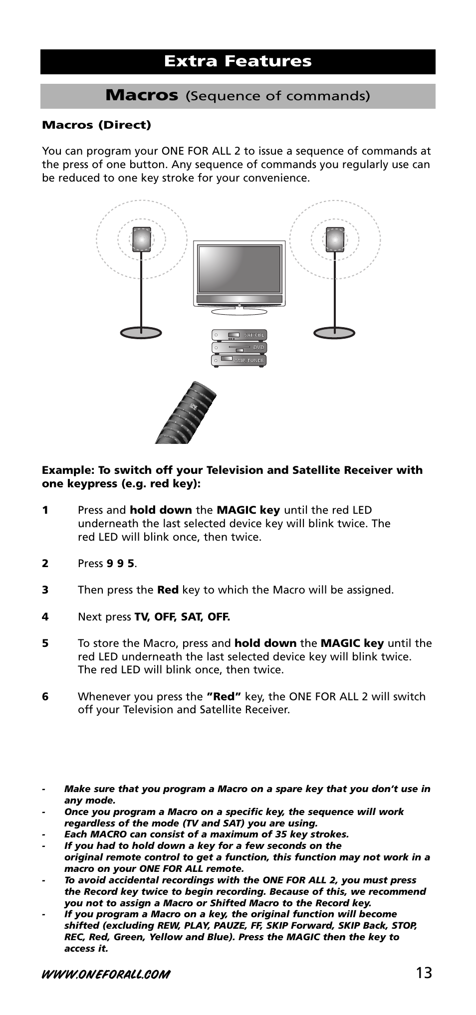 13 macros, Extra features, Sequence of commands) | One for All URC-3720 User Manual | Page 13 / 166