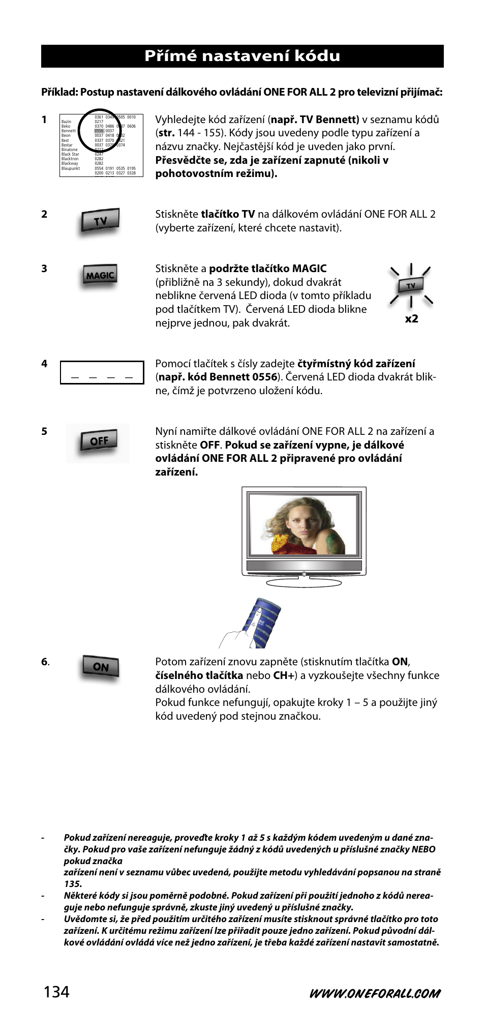 Přímé nastavení kódu | One for All URC-3720 User Manual | Page 134 / 166