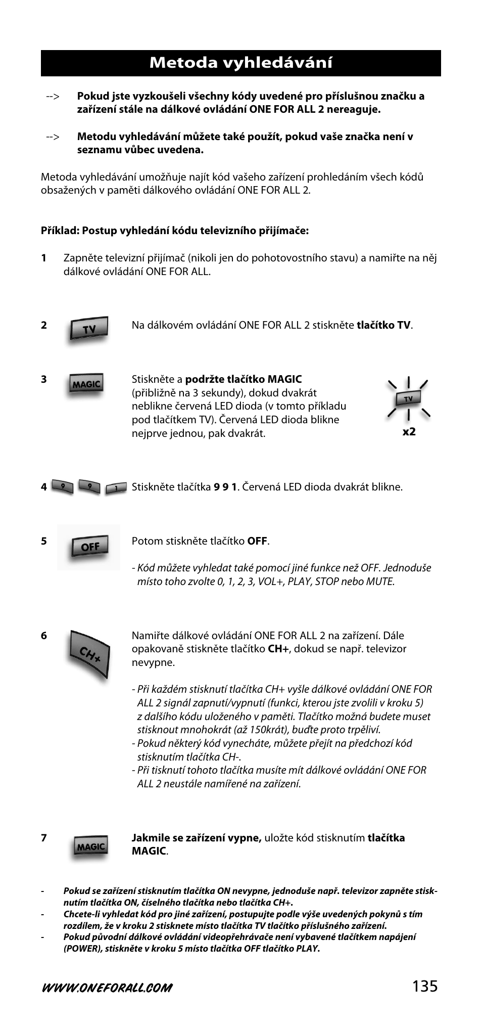 Metoda vyhledávání | One for All URC-3720 User Manual | Page 135 / 166