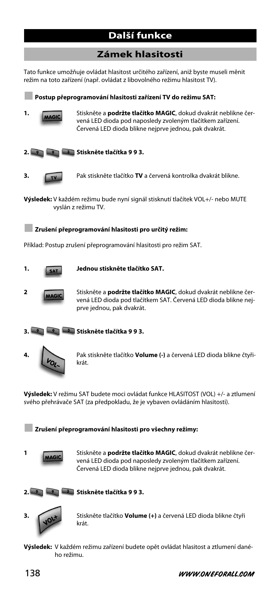 Zámek hlasitosti, Další funkce | One for All URC-3720 User Manual | Page 138 / 166