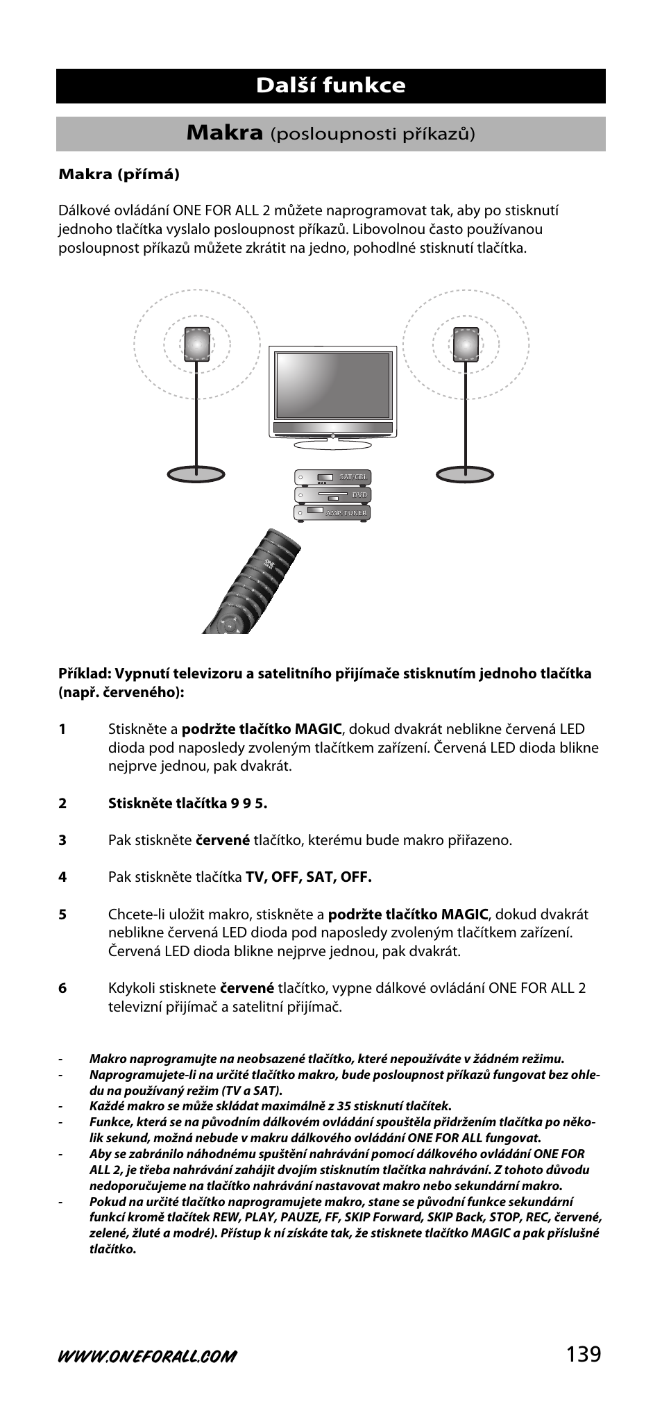 139 makra, Další funkce, Posloupnosti příkazů) | One for All URC-3720 User Manual | Page 139 / 166