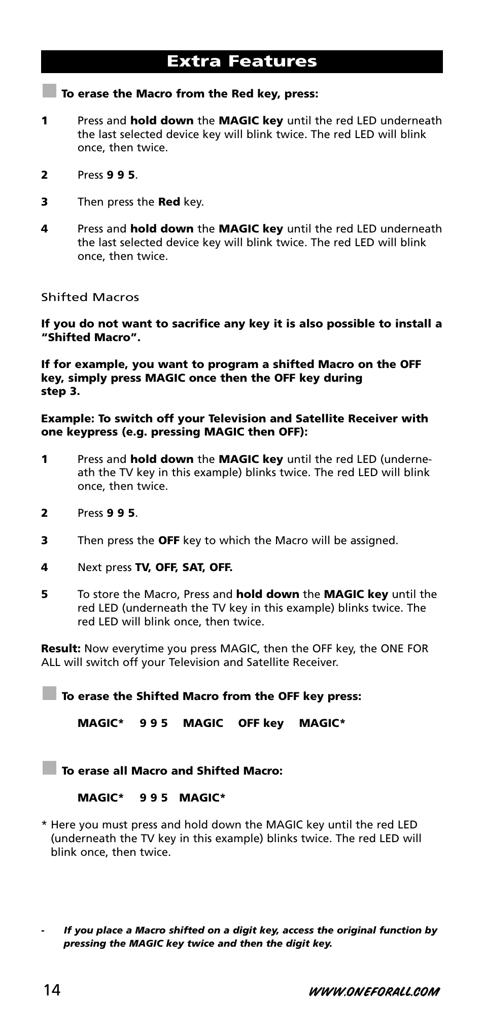 Extra features | One for All URC-3720 User Manual | Page 14 / 166