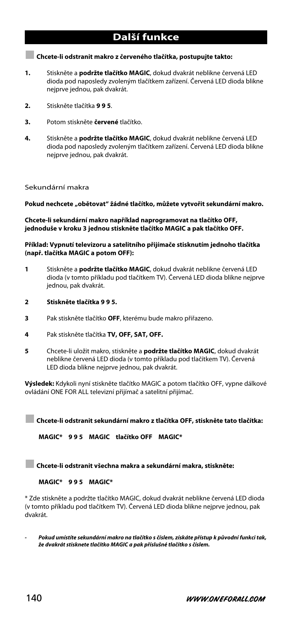 Další funkce | One for All URC-3720 User Manual | Page 140 / 166