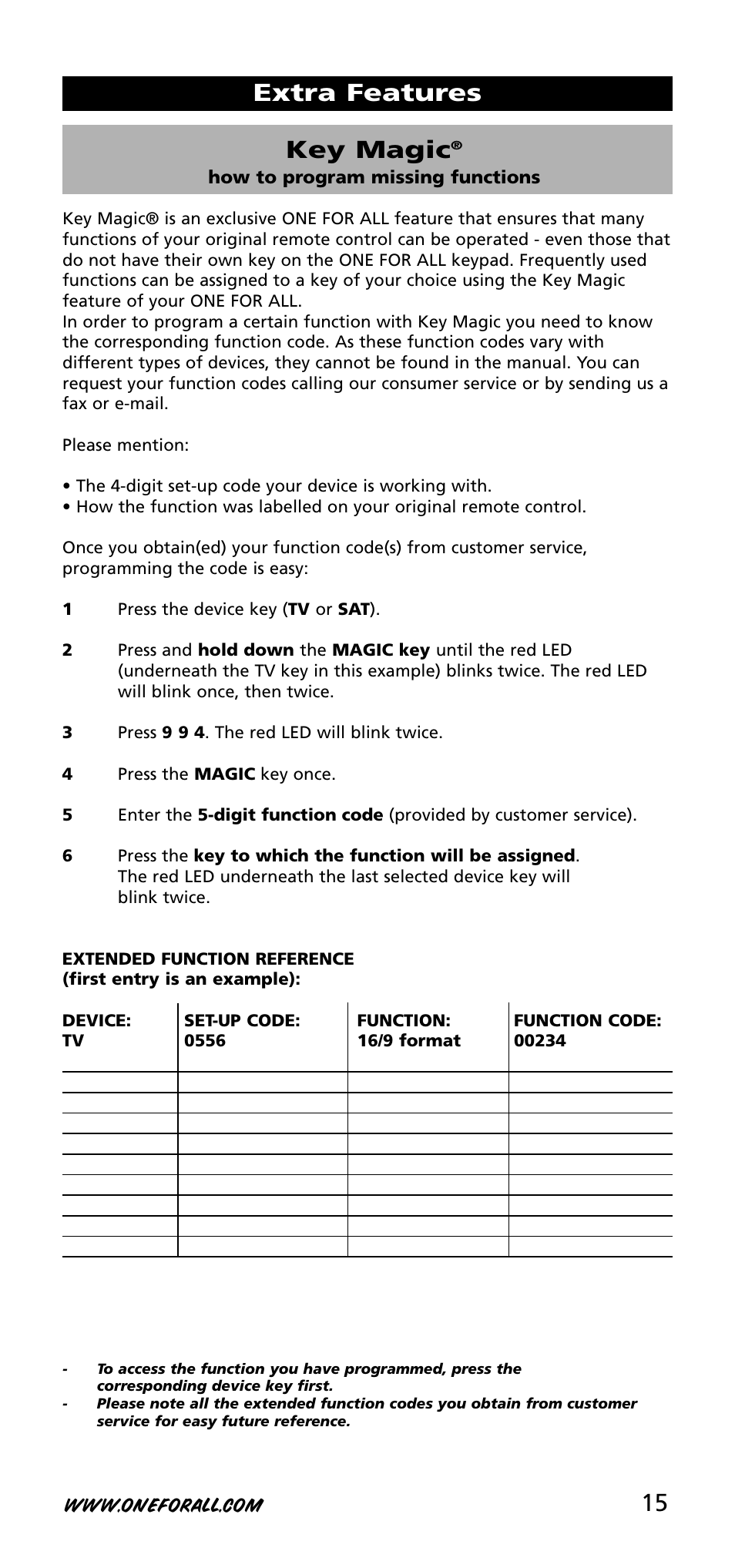 15 key magic, Extra features | One for All URC-3720 User Manual | Page 15 / 166