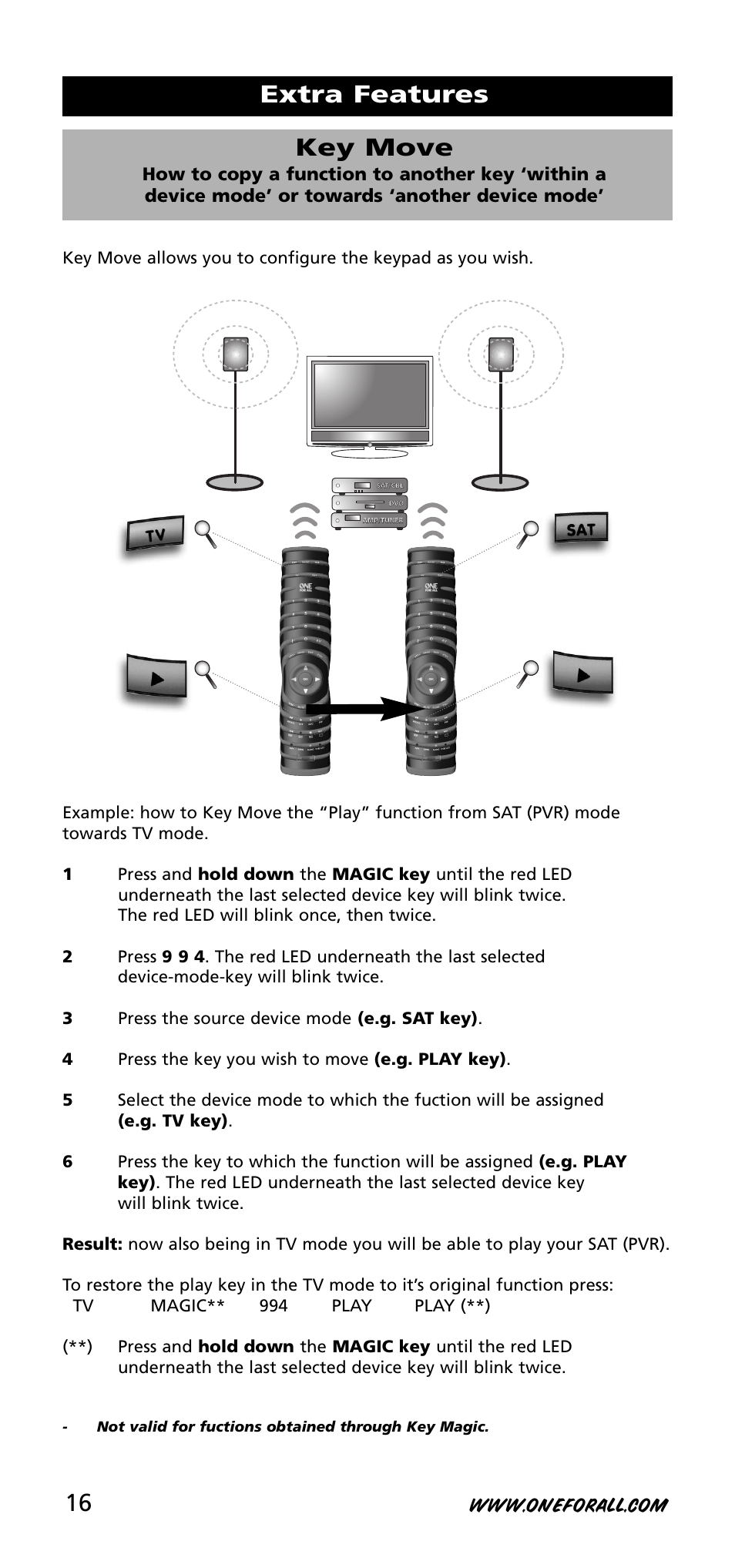 Extra features key move | One for All URC-3720 User Manual | Page 16 / 166