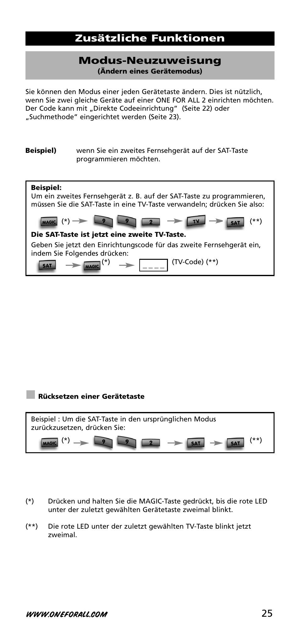 Zusätzliche funktionen modus-neuzuweisung | One for All URC-3720 User Manual | Page 25 / 166